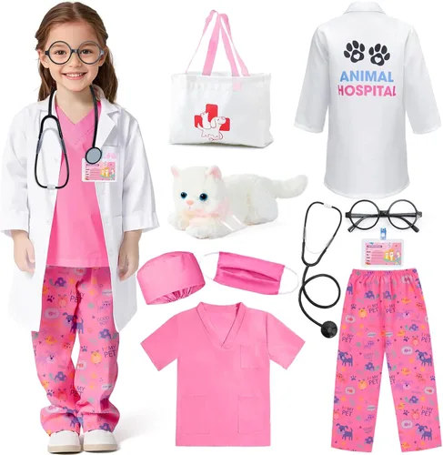 Latocos 10 piezas de disfraz de veterinario para niños, kit de juego de doctor veterinario para niños pequeños, abrigo de gato para niños y niñas,