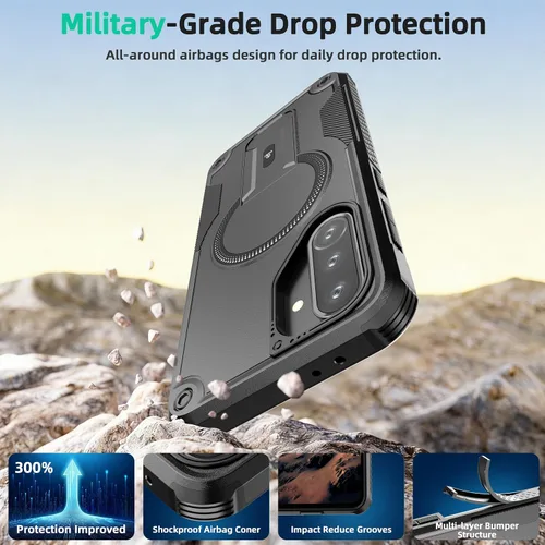 Vista 3 de ONES Funda para Samsung Galaxy A56 5G / A36 5G, grado MIL, a prueba de caídas, doble capa a prueba de golpes, bolsa de aire de esquina, soporte