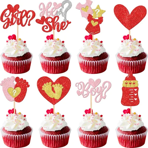 Vista 15 de 24 piezas de decoración para cupcakes para el día de San Valentín, diseño de oso de corazón con purpurina rosa "I Do I Do Cupcake Picks Be Mine