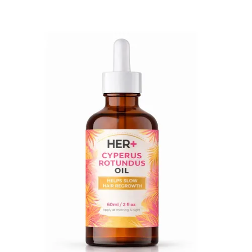 HER+ Cyperus Rotundus Hair Removal Oil, Lightweight Body Care Oil for Smooth-Looking Skin, Easy-Apply Dropper for Arms, Legs and Body, 60ml / 2 fl oz