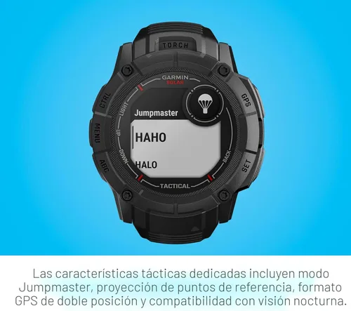 Vista 5 de Garmin Instinct 2X Solar - Edición táctica, reloj inteligente GPS resistente, linterna incorporada, calculadora balística, capacidad de carga solar