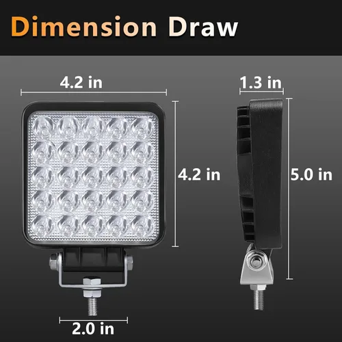 Vista 2 de SAN YOUNG Cápsulas de luz LED, luz de trabajo de tractor de 4 pulgadas, 75 W, 12 V, 24 V, luces LED de respaldo cuadradas para camión, vehículo
