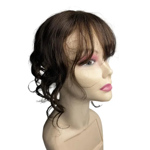 Vista 9 de Anemone Extensiones de cabello humano ondulado con flequillo, 14 pulgadas, extensiones de cabello humano Remy brasileño natural con clip (1B)