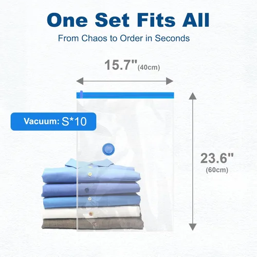 Vista 9 de HOUSE DAY 10 bolsas pequeñas de almacenamiento al vacío con bomba, bolsas de sellado al vacío que ahorran espacio para ropa, viajes, bolsas
