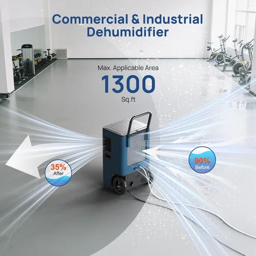 Vista 4 de ARGENDON Deshumidificador comercial de 110 pintas con manguera de drenaje para sótano, deshumidificadores resistentes con bomba sobre ruedas