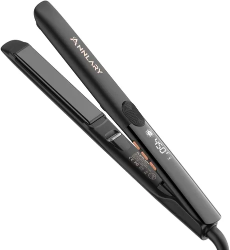 Vista 12 de Annlary - Plancha de pelo de 1 pulgada y rizador de pelo de titanio cerámico iónico de 2 en 1 con voltaje dual, con silicona resistente al calor