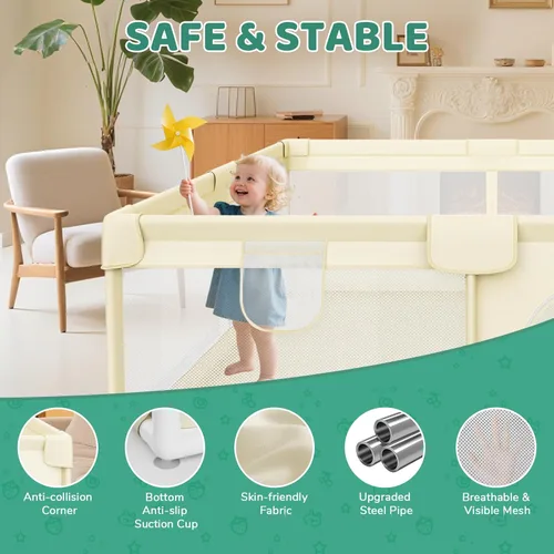 Vista 3 de Corralito para bebés de 64 x 64 pulgadas para bebés y niños pequeños, corralito extragrande para interiores y exteriores, con malla suave