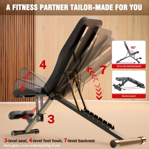 Vista 2 de 2026 1000LBS Adjustable Weight Bench, Multi-Functional Incline Decline Flat Bench Press, Foldable Full Body Dumbbell Workout Bench for Home Gym