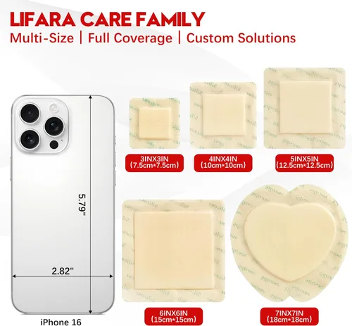 Vista 8 de LIFARA Paquete de 10 almohadillas de espuma de silicona para el cuidado de heridas de 5 capas, superabsorbente, barrera antirreflujo, borde adhesivo