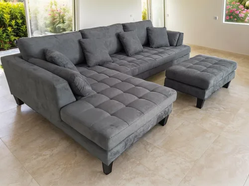 Vista 11 de Stendmar Juego de sofá seccional de 3 piezas de 120 pulgadas en forma de L, cojín extraíble contemporáneo de tela de microfibra gris oscuro, S168RDG