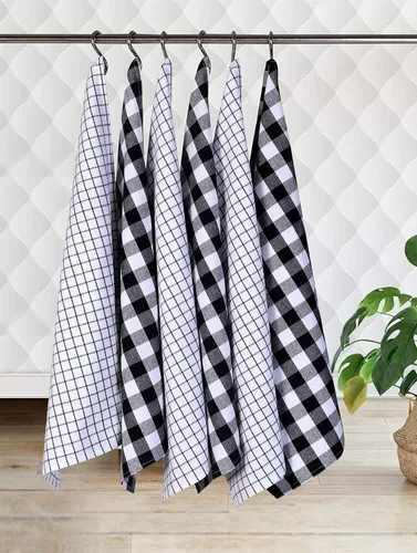Vista 6 de Toalla de cocina tejida a cuadros de 18 x 28 pulgadas, color negro/blanco, 100% algodón, secado rápido, paños de cocina, toallas de bar, altamente