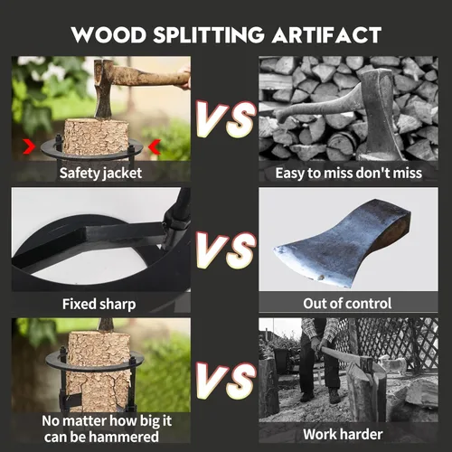 Vista 6 de HAUSHA Divisor de madera, divisor de leña, divisor de leña, herramienta manual de división de troncos de leña, cuña de división de troncos ajustable