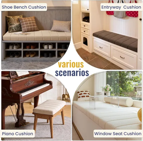Vista 7 de Cojines de banco personalizados para muebles de interior, cojín de banco de piano, cojín de banco de zapatos, cojín de desayuno, complementa varios