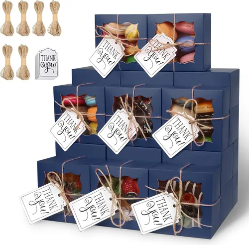 Vista 11 de KPOSIYA 10 cajas de panadería negras con ventana, cajas individuales para cupcakes de 4 x 4 x 2.5 pulgadas, cajas de galletas de papel kraft caja