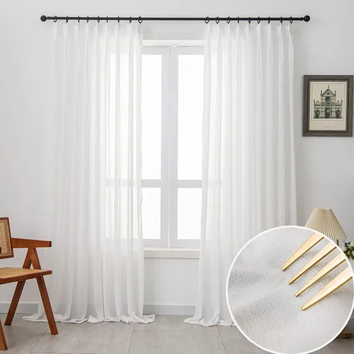 Vista 19 de Cortinas traslúcidas blancas con pliegues elegantes de 84 pulgadas, 1 panel, cortinas plisadas para sala de estar, puerta corrediza de vidrio