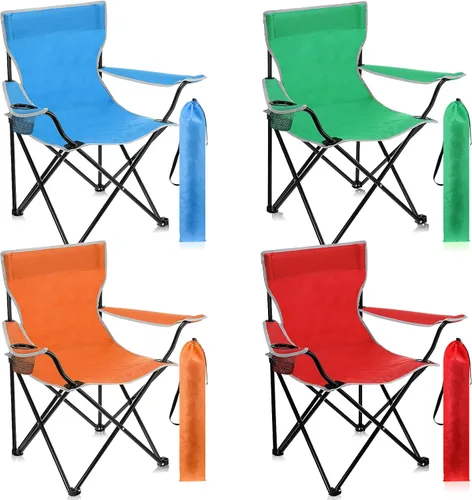 Vista 7 de 4 Pcs Extra Large Folding Camping Chairs with Cup Holder Carry Bag Large Size Portable Lightweight Lawn Chair with Mesh Side Pocket Fishing Hiking