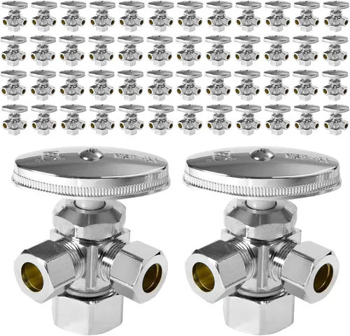 Vista 25 de EFIELD Válvula de parada de ángulo de giro múltiple con salida de compresión doble, 1/2 "NOM (5/8" OD) x (3/8 pulgadas x 3/8 pulgadas) cromo