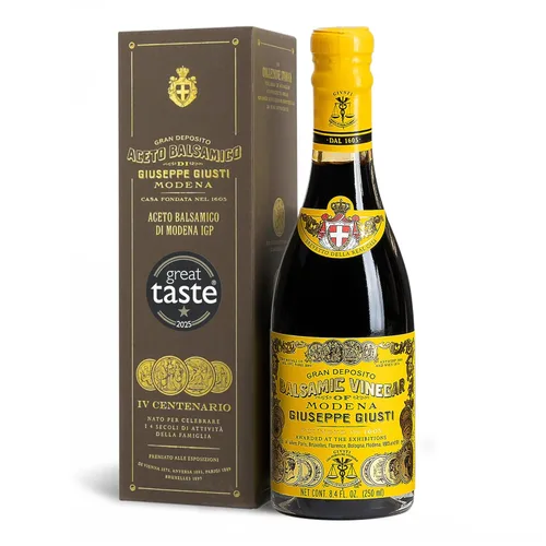 Giuseppe Giusti 4 Medallas de Oro "Quarto Centenario" Champagnotta En Caja Regalo Vinagre Balsámico Tradicional de Módena Envejecido Mayor de 15