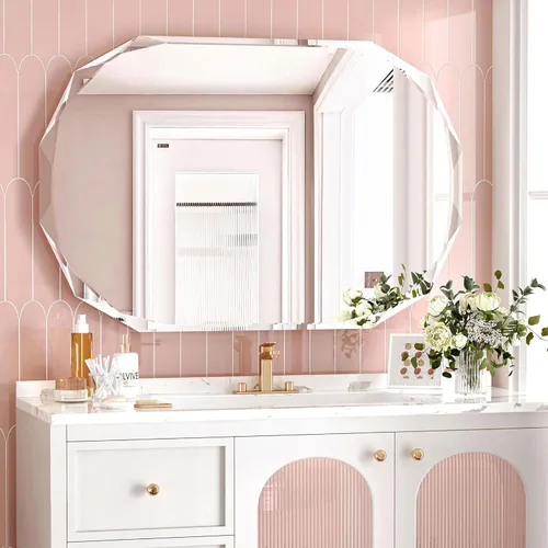 Vista 9 de Espejos de Baño para Sobre el Lavabo, Espejos Sin Marco para Pared, Espejo de Baño Biselado de 24 x 18 Pulgadas, Espejo de Tocador de Baño