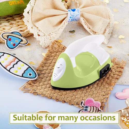 Vista 6 de Honoson - Plancha pequeña, térmica, portátil, con accesorios de base de carga, ideal para cuentas para planchar, parches, bricolaje, zapatos, Verde