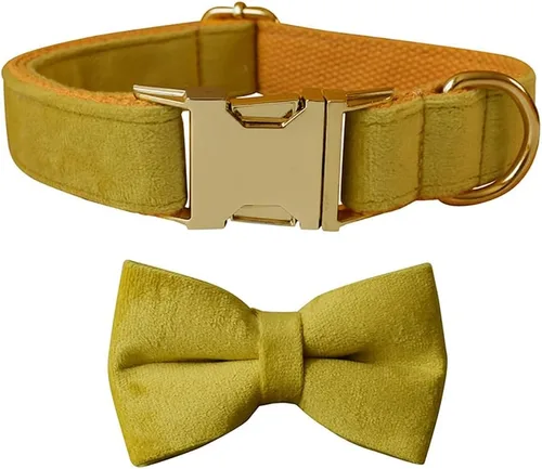 Vista 7 de Love Dream Collar de perro Bowtie de terciopelo, con hebilla de metal desmontable, suave, cómodo, ajustable, para perros pequeños, medianos