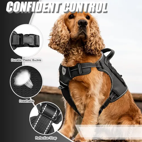 Vista 2 de CBBPET Arnés táctico para perro sin tirones, arnés militar reflectante para perro, chaleco táctico para perro con asa molle y resistente, clip