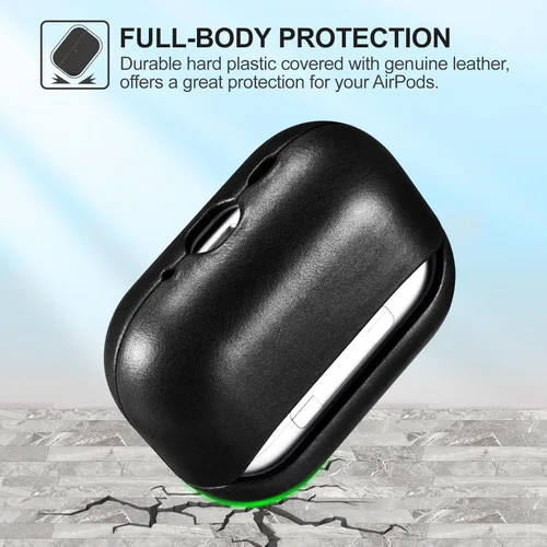 Vista 6 de ICARER Funda para AirPod Pro 3, Funda de Cuero 100% Genuino, Cubierta Vintage de Grado Superior Hecha a Mano, Funda Protectora Resistente a Golpes