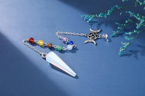 Vista 5 de CrystaTears - Péndulo de cristal curativo de ópalo sintético para adivinación, chakra hexagonal natural, piedra de cuarzo, péndulo para radiestesia