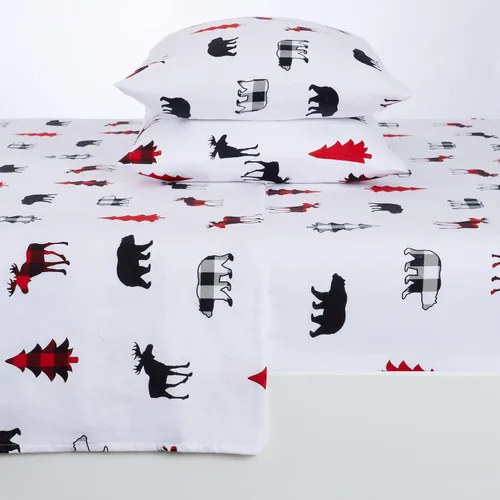 Vista 2 de Great Bay Home Juego de sábanas de franela de algodón turco 100 % con estampado navideño extrasuaves, cálidas y cómodas para el invierno colección