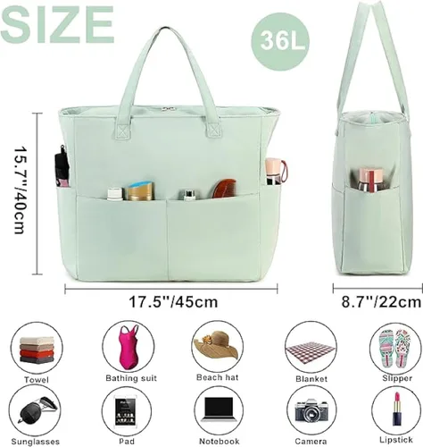 Vista 3 de Bluboon - Bolsa de playa impermeable para mujer, extra grande, con compartimento húmedo, para llevar de fin de semana, bolsa de piscina para viajes