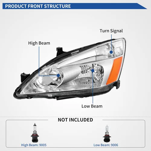 Vista 5 de oEdRo Conjunto de faros delanteros compatible con faros delanteros Accord 2003-2007, faro con carcasa cromada, reflectores ámbar, luces delanteras