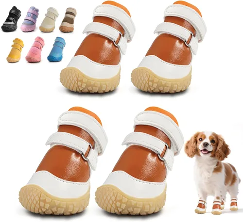 Vista 8 de Zapatos para perros pequeños, botas transpirables para perros, protectores de patas para pavimento caliente, nieve de invierno, botines para perros