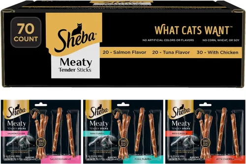 Vista 12 de Sheba Palitos Tiernos de Carne Premios para Gatos con Sabor a Pollo, 0.14 oz., 5 Unidades, Paquete de 10 (50 Palitos en Total)