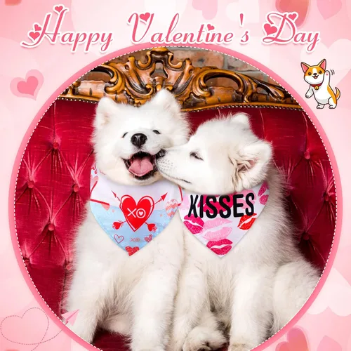 Vista 6 de Kigeli 30 bandanas para el día de San Valentín para perro, baberos, traje de mascota, bufanda y pañuelo para mascotas pequeñas a grandes