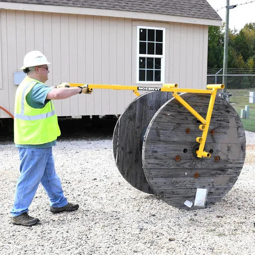 Vista 2 de Jameson Carrete portátil resistente – Soporte de carrete de cable de acero ajustable, capacidad de 1,000 libras Sostiene carretes de hasta 54