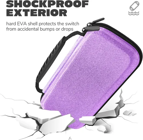 Vista 8 de Funda de transporte con purpurina para consola Nintendo Switch y Switch OLED, funda de viaje rígida púrpura para consola Nintendo Switch
