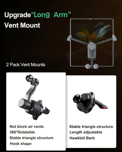 Vista 3 de Soporte para automóvil Z Fold 5, [2 ganchos y funda para teléfono] Clip de ventilación de coche Z Fold 6 accesorios para Samsung Galaxy Z Fold 7 6 5