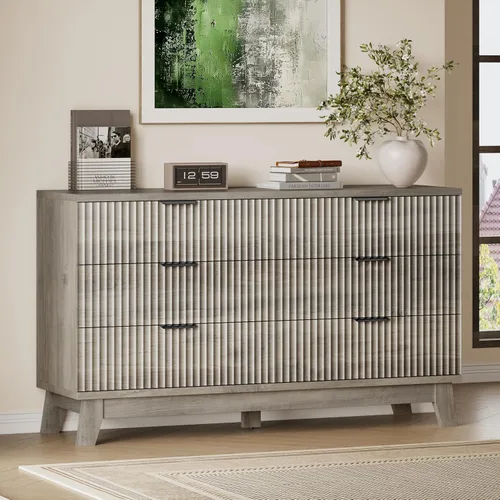 Vista 18 de BORNOON Cómoda acanalada de 7 cajones, cómoda bohemia moderna de 47.2 pulgadas de ancho, soporte de madera para dormitorio, sala de estar, armario