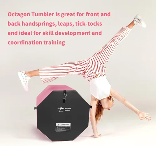 Vista 6 de Kangaroo Hoppers Gymnastics Octagon Tumble Mat 24"x26" / 19"x23" with Carrying Handles, Somersault Backbend Tumbling Trainer for Home Gym Exercise