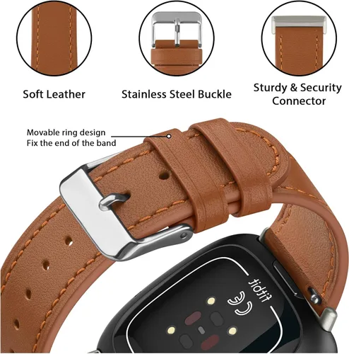Vista 2 de Meliya Correas de cuero compatibles con Fitbit Versa 4, Fitbit Versa 3, Sense 2, correas de reloj Fitbit Sense para mujeres y hombres, correas