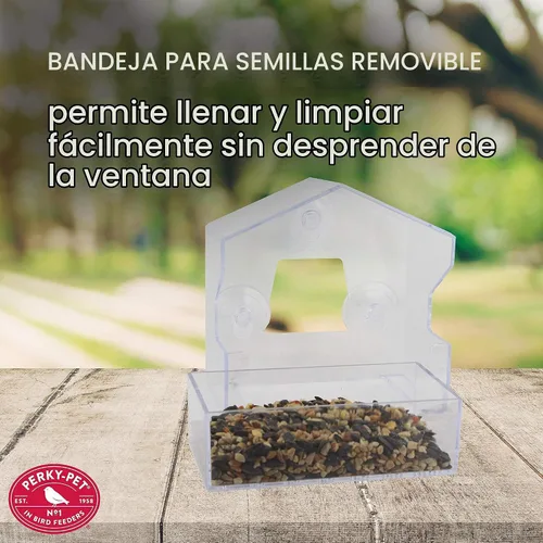 Vista 7 de Perky-Pet Comedero transparente para pájaros con ventosas fuertes, capacidad de semillas de 1 libra, Perky Pet 347, alimentación entretenida