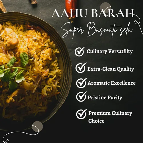Vista 3 de Aahu Barah - Arroz Basmati Sela de Grano Extra Largo para Delicias Culinarias Superiores, paquete de 10 libras
