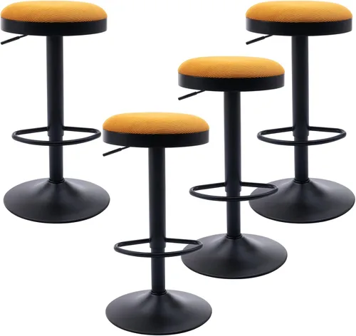 Vista 16 de Taburetes de bar sin espalda, taburetes de bar ajustables redondos individuales para encimera de cocina, taburete giratorio de altura de barra, beige