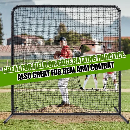Vista 5 de Pantalla de red de lanzamiento de béisbol de 7 x 7 pies, pantalla protectora para máquina de bateo de sóftbol con marco de acero, bolsa