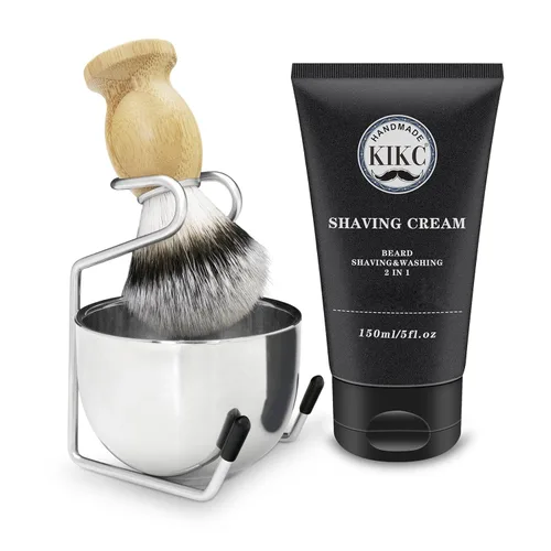 Kikc Kit de afeitado 5 en 1, kit de brochas de afeitar para hombres, el juego incluye cepillo de afeitado sintético, cuenco de espuma inoxidable,