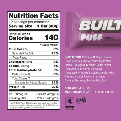 Vista 2 de Built Puffs - Barras de proteínas de 12 unidades, barras energéticas altas en proteínas, colágeno, sin gluten, cubiertas de chocolate, bajas