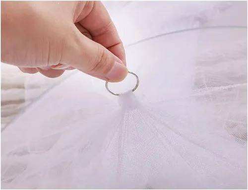 Vista 5 de Dosel de Cama de Encaje Mosquitera con Luces Cálidas, Dosel de Cama de Princesa para Decoración de Habitación de Niñas, Azul/Una Entrada Luces