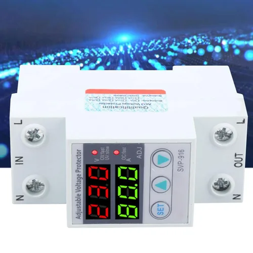 Vista 6 de ‑916 100‑130VAC Protector de voltaje ajustable sobre y bajo voltaje Protector de reinicio de retardo con consulta de fallas y función