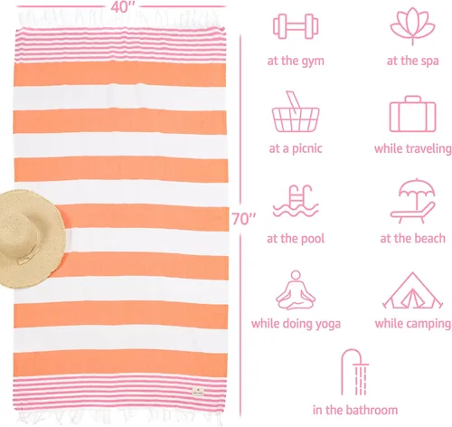 Vista 21 de American Soft Linen Peshtemal - Toallas de playa 100 % algodón, ligeras, sin arena, de secado rápido, para piscina de playa, juego de peshtemal