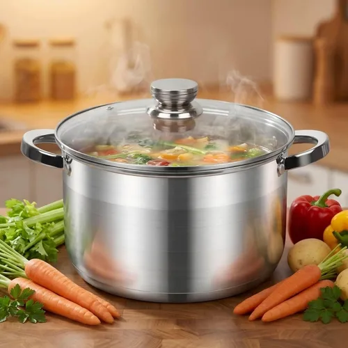 Vista 5 de Olla de 10 cuartos de galón con tapa, olla de acero inoxidable para sopa